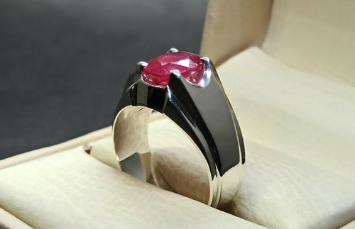 Natural Oval Cut 4.5 Carat Red Ruby Sterling Silver 925 Handmade Yakoot Men Ring - Picture 5 of 12