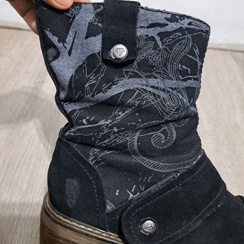 Vintage London Underground Punky Y2K Streetwear Combat Boot Canvas Size 7 Black - Picture 8 of 16