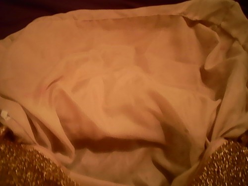 Charming Charlies Mesh Tote XL Gold Lined zip closure 13"x 17"x 6"x 7" Pockets - Picture 6 of 7
