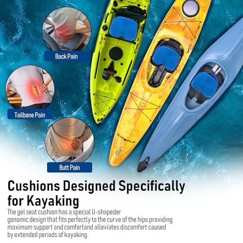 Kayak Seat Cushion, Thicken Anti Slip Waterproof Gel Kayak Seat, Portable Blue - Picture 6 of 7