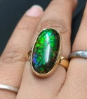 Oval Ammolite Ring Men Women Gold Plated Silver 925 Genuine Gemstone Jewelry NEW