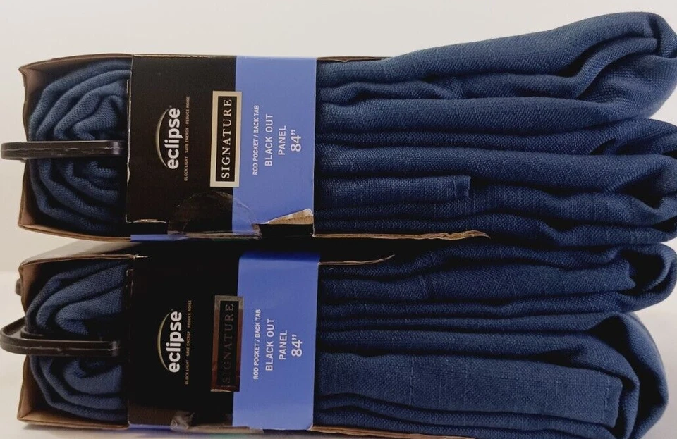 Eclipse Black Out Panel/ Rod Pocket Back Tab Textured Solid Indigo Set Of 2 New - Image 3 of 4