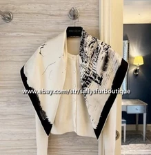 Sally Boutique 18 Momme Twill Silk Wrap Scarf Eiffel Print Double Face Shawl 35"