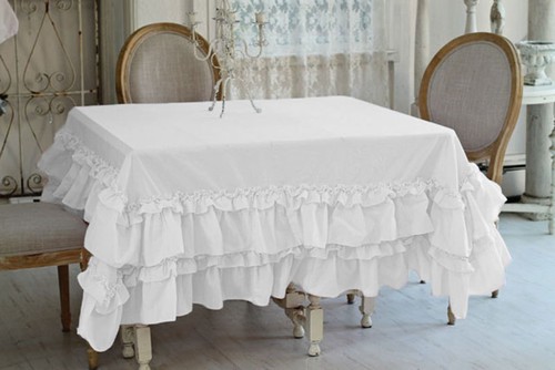 100% Egyptian Cotton Multi Ruffle Square 1PC Tablecloth Dinner Table Linen Solid - Picture 1 of 24