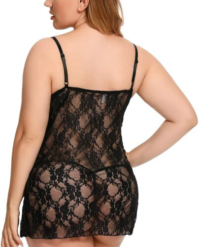 Plus Size Sexy Lingerie Set for Women Lace Nightwear Perspective Sleepwear Gifts - Picture 4 of 14