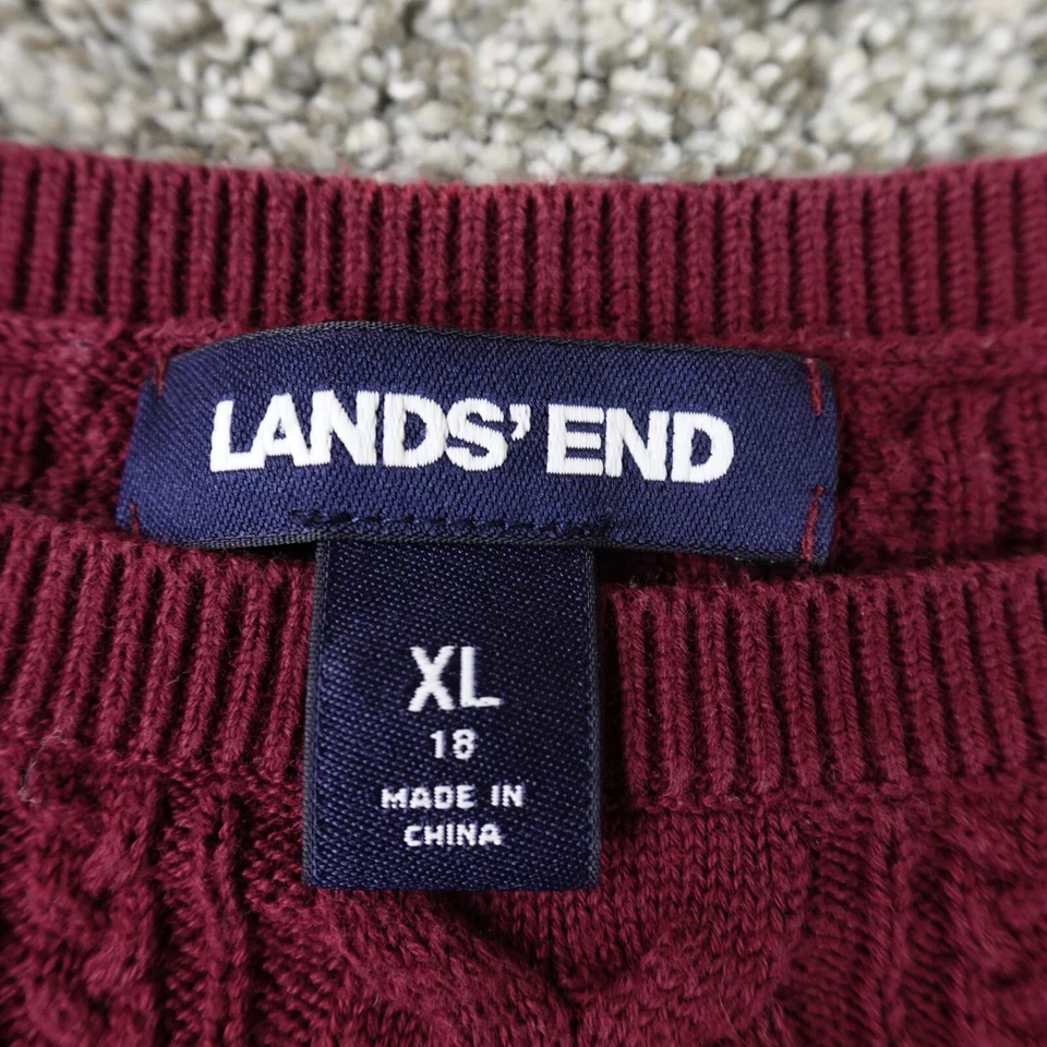 Lands End Sweater Womens XL Red Irish Cable Aran Knit 3D Fisherman Sweatshirt - Image 4 of 4