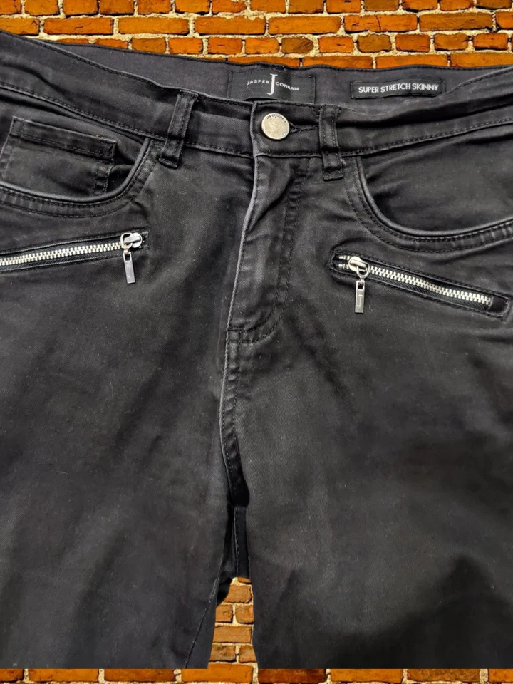 WOMENS JASPER CONRAN UK 10R BLACK LIGHTWEIGHT SUPER STRETCH SKINNY JEANS ZIPS - Image 2 of 4