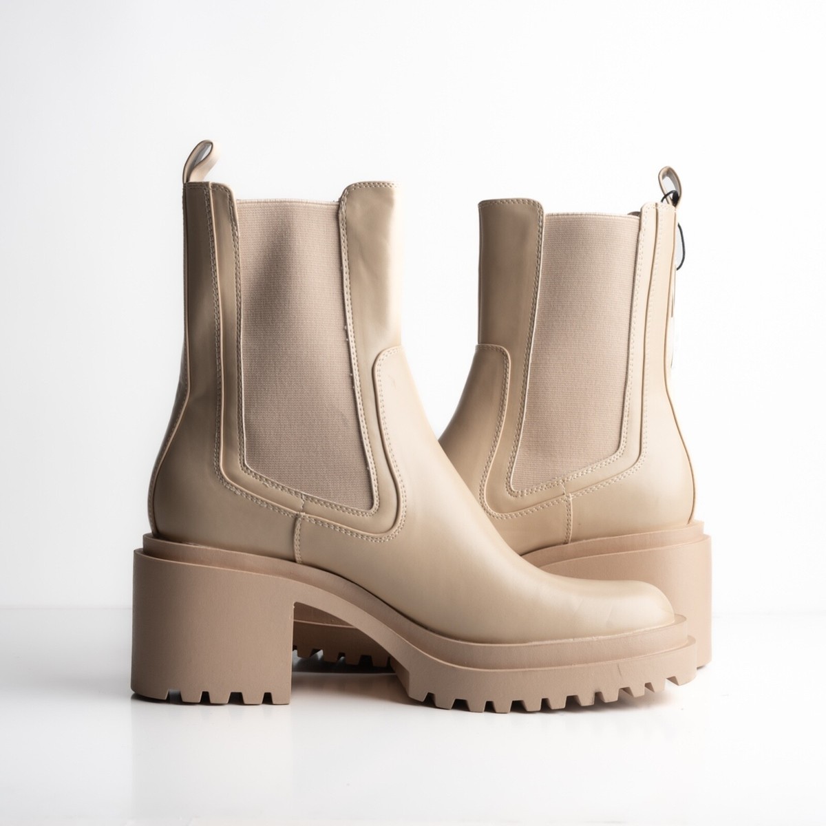 Zara Womens Ankle Boots Ecru Ivory Track Soles Chelsea US 10