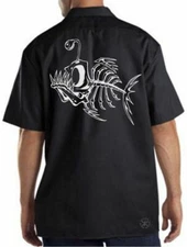 BONEFISH Skeleton Mechanics Work Shirt Biker M-3XL Cartoon Bone Fish Fishing