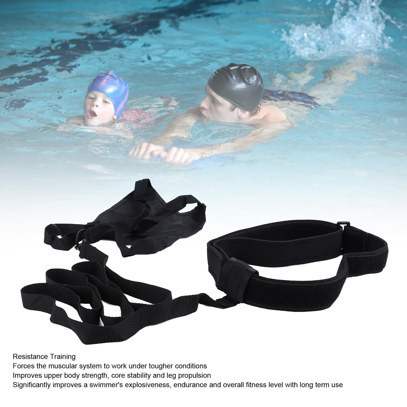 Swim Parachute, Swimming Resistance Belt Training Exerciser with Drag , Harness