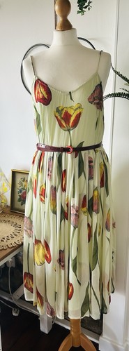 ASOS Mint Green Tulip Print Floral Midi Sundress Size 12 Retro Red Yellow 70s X - Picture 16 of 16