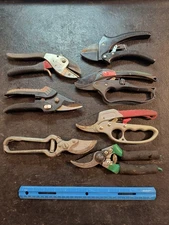 Lot of Seven (7) Used Hand Pruners Shears, Priority Shipping