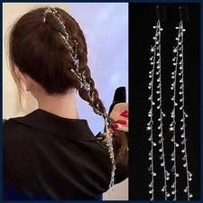 Fashion Rhinestone Chains Tassel Braided Hair Chain Shining Wig Ponytail Hair.