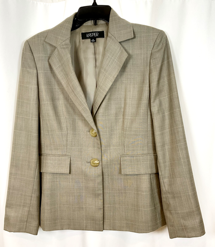 KASPER Womens Size 8 *3-Piece* Beige Plaid Lined Jacket Top Pants Suit Set - Picture 2 of 7