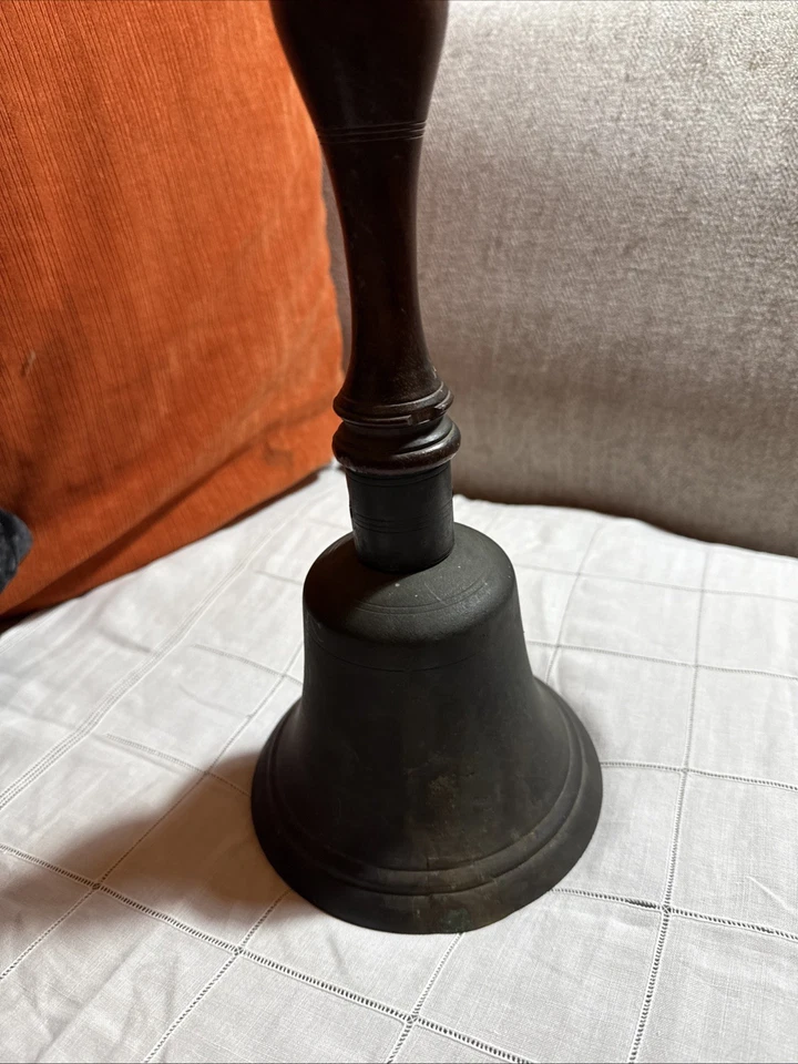 Vintage Brass School Bell Town Crier Church Hand Held Wood Turned - Image 2 of 4