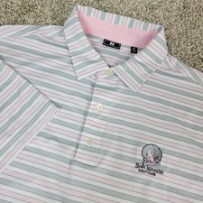 FootJoy Mens XL White Gray Pink Striped Performance Stretch Golf Polo SS