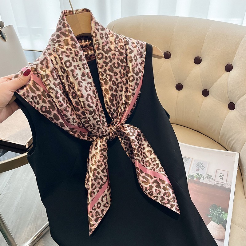 Leopard Print Scarf  for Women Silk Feel Satin Square Head N