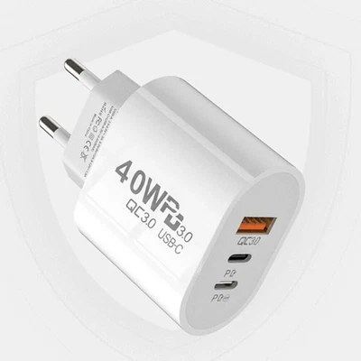 3-fach Schnellladegerät 40W Netzteil 2x USB-C 1x USB Charger Mehrfach Stecker - Bild 1 von 4