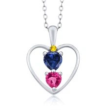 925 Sterling Silver Created Sapphire Pink Created Sapphire and Yellow Sapphire