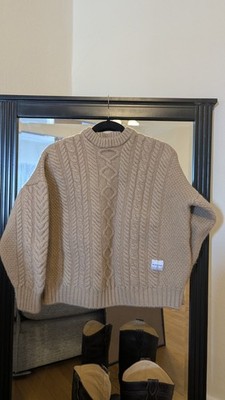 MKI Miyuki Zoku 100% Wool Chunky Knit Sweater Beige Cable Knit Size L