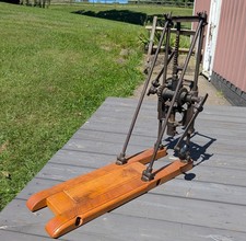 Antique Millers Falls Barn Beam Boring Machine Drill Hand Crank w Oak Base Works