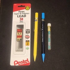 Vintage Pentel Sharplet-2 Mechanical Pencil 0.5 Yellow & 0.7 Blue w/ New Erasers