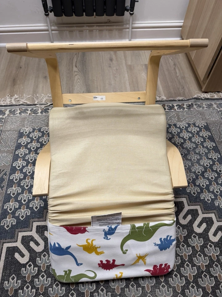 IKEA POÄNG Armchair Dinosaur Cushion Multicolour, Wood Beige Frame, photo 4 of 5