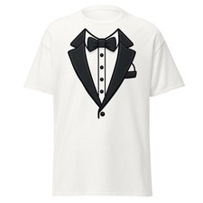 Elegant Tuxedo T Shirt Black Bow Tie Wedding Party Formal Costume Tee