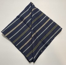 Renoma Original Vintage Paris Square Blue Silver Striped Cotton Handkerchief