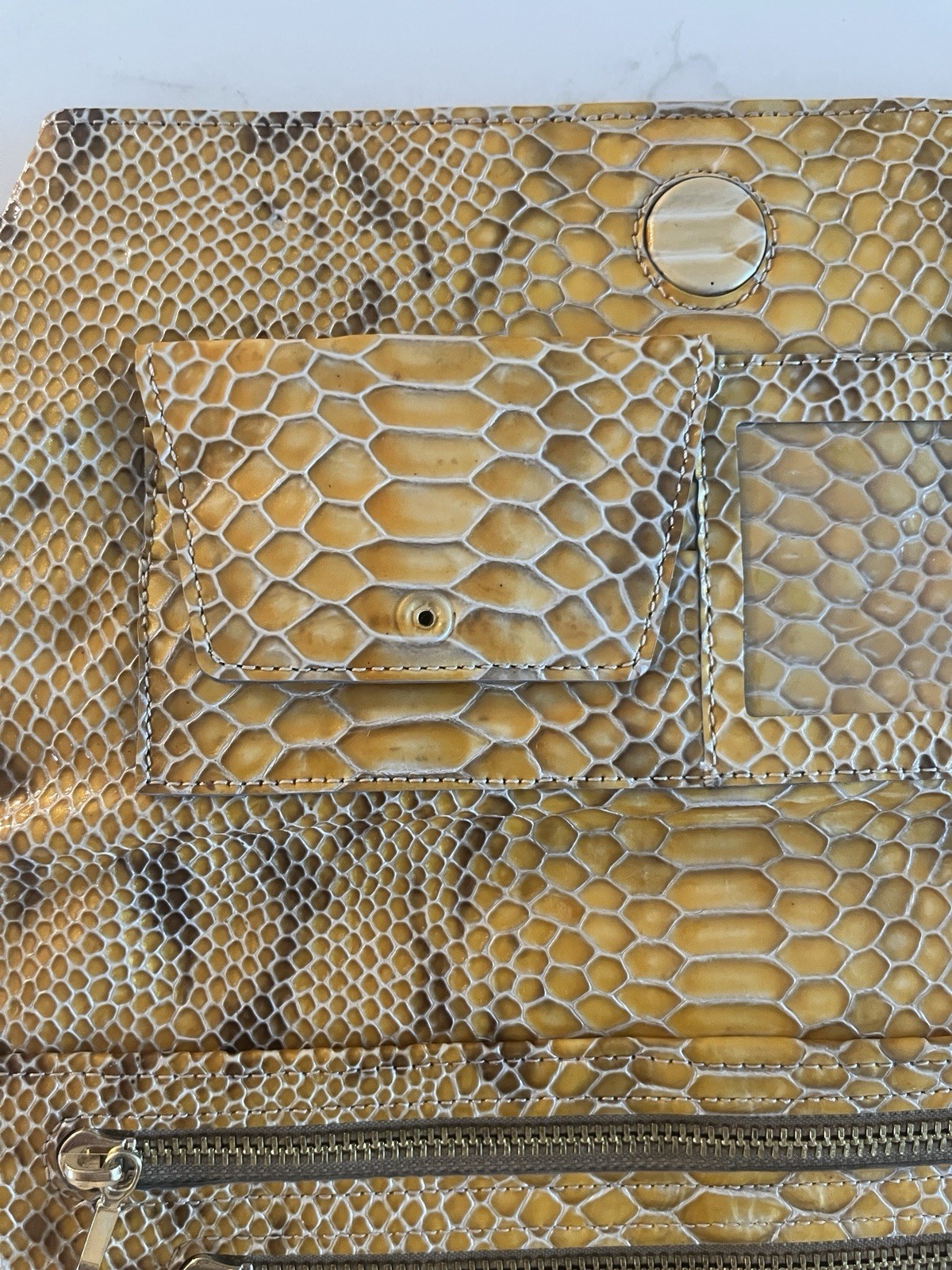 ABAS Python Snakeskin Embossed Champagne Leather … - image 5