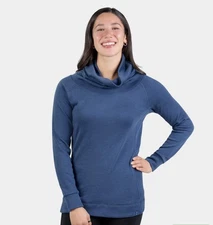 Woolly Pro-Knit Cowl Neck Merino Wool Pullover Women's Large Deep Sea Blue