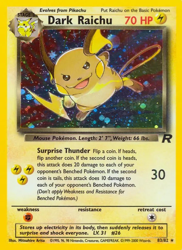 Dark Raichu - 83/82 - Pokemon Team Rocket Unlimited Holo Rare Card WOTC NM
