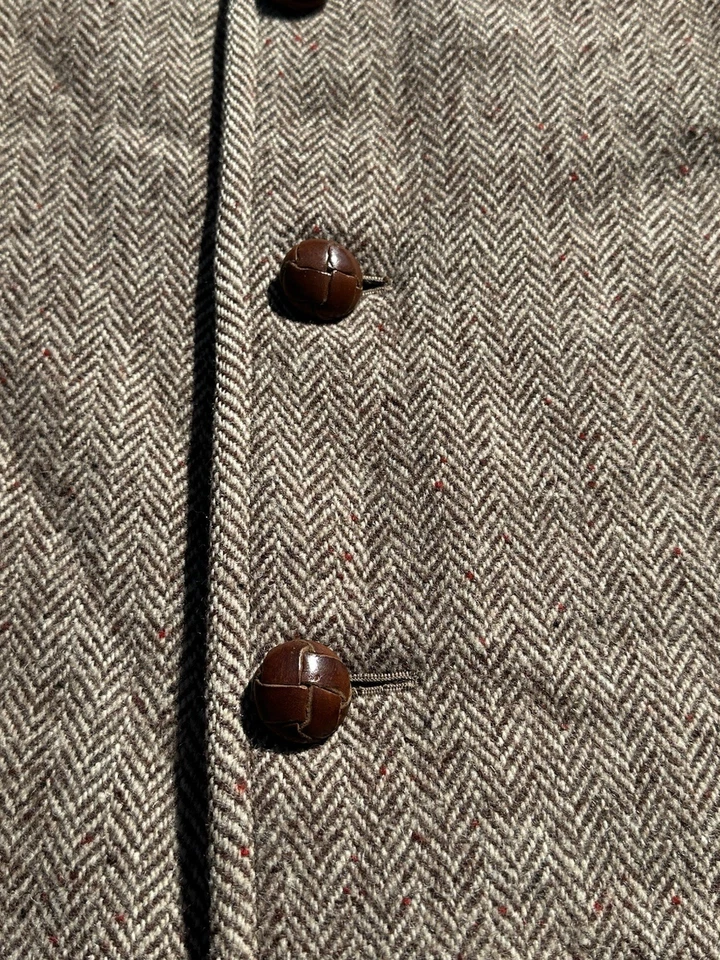 VTG Harris Tweed Overcoat Mens 48 XL Brown Herringbone Handwoven Wool Tr G2U - Image 3 of 4