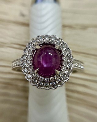 GIA Certified Orianne 2.66ct Unheated Star Ruby & Diamond Platinum Ring Size 7
