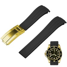 Juntan 20mm Curved End Rubber Watch Band, Tapered Silicone 20mm, Black-Gold