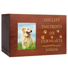 Pet Urns for Dog or Cat Ashes - Wooden Memorial with Photo Frame - Large Ke