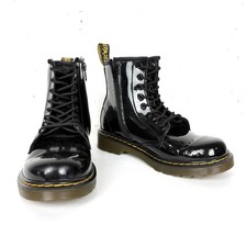 Dr. Martens Junior 1460 Patent Leather Lace Up Combat Boots Black Hi Top Size 2