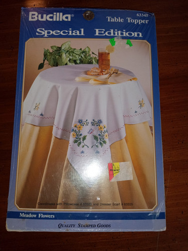 Vintage Bucilla Table Topper Embroidery Craft Kit 63345 Meadow Flowers 1992 NIP - Picture 1 of 10