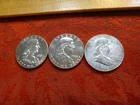 90% Silver Coin Lot of 3 Franklin Half Dollars $1.50 Face Value Silver