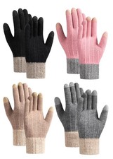 4 Pairs Winter Gloves for Women Touch Screen, Thermal Knit Warm Gloves with E...