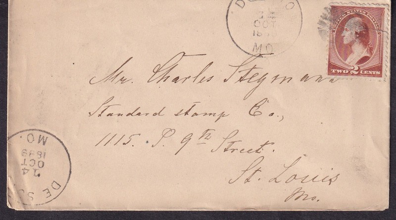 1889 cover DeSoto Missouri to Charles Stegmann Standard Stamp Co dealer St Louis