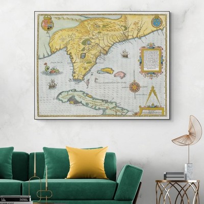 1591 Map of Florida & Cuba by de Bry   Early Colonial Spanish Americas & Ports