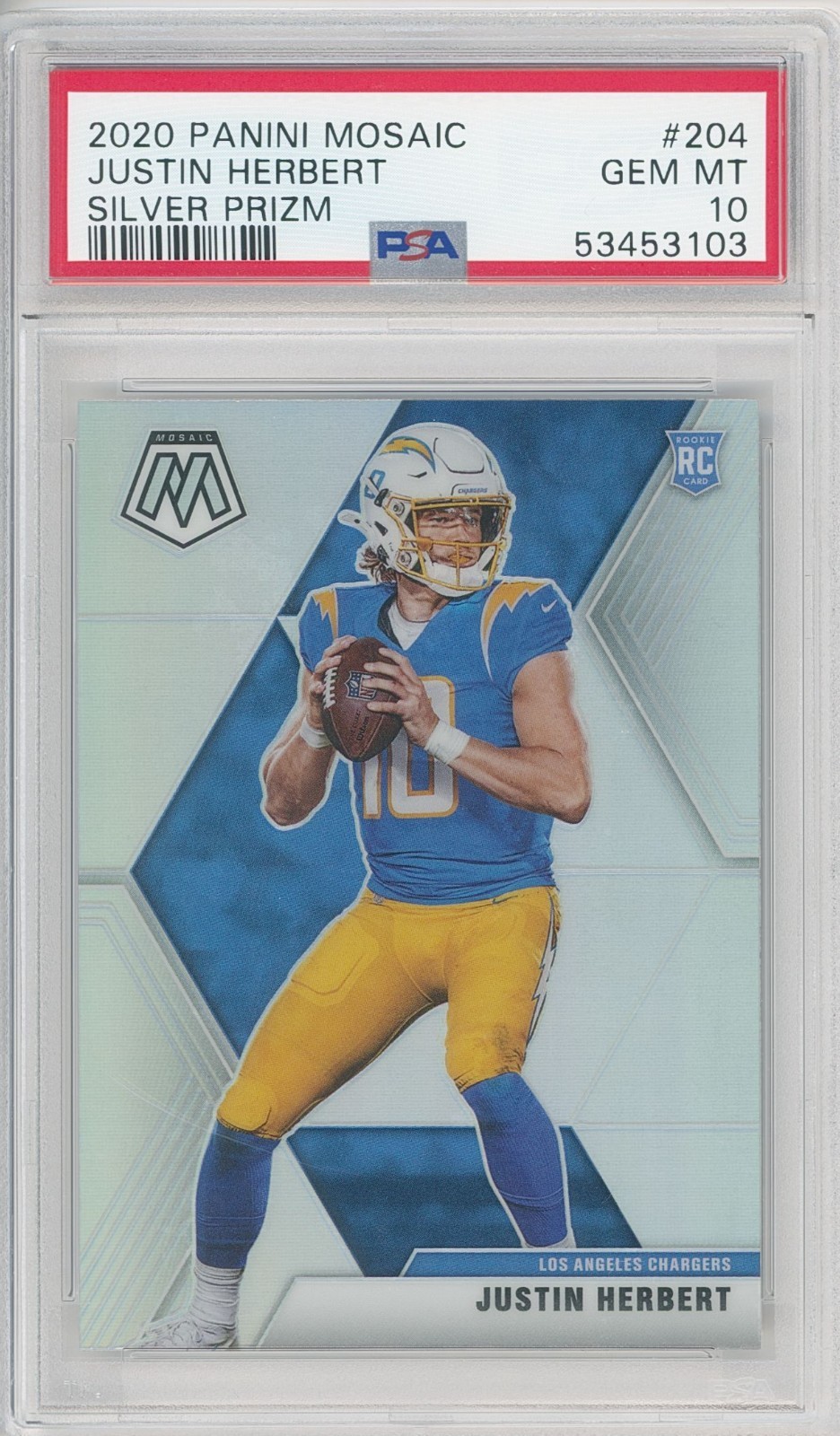2020 Panini Mosaic JUSTIN HERBERT #204 Rc Silver 💎 PSA 10 Gem Mint