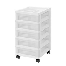 5 Drawer Storage Cart with Organizer Top, White and Pearl 14.25 In. L X 12.05 I