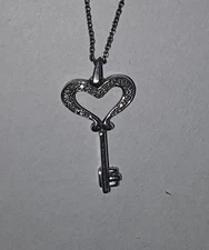 Zales 1/20 CT. T.W. Diamond Small Heart Key Pendant in Sterling Silver