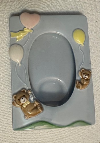 Light Blue Teddy Bear Ceramic Picture Frame for Baby or Toddler