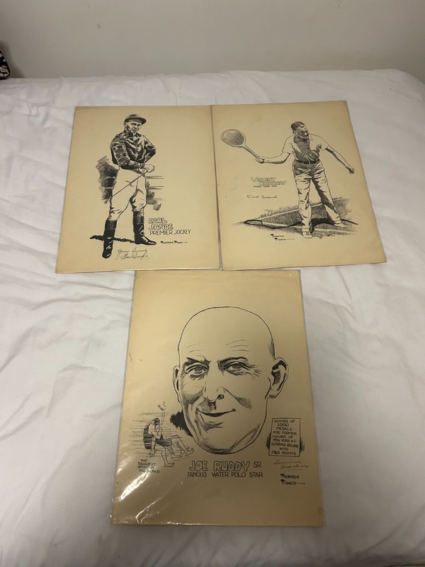 Original Vintage Thornton Fisher Mixed Sports Lithographs 3 Different