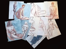 François-Xavier Josse - 10 croquis et aquarelles de nus féminins - Années 1980