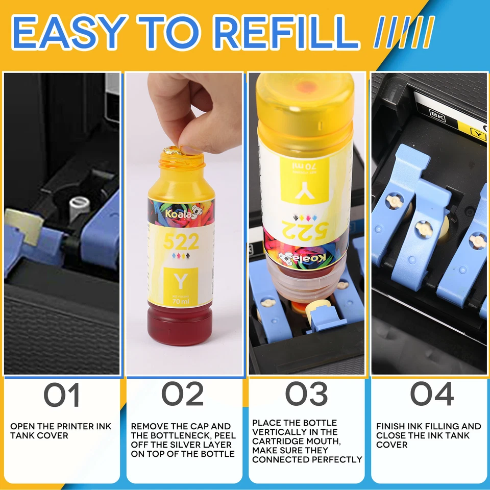 8 PK 560ML Printer Ink Refill for Epson 522 Ink ET-4800 2800 2803 2400 2720 4700 - Image 4 of 4