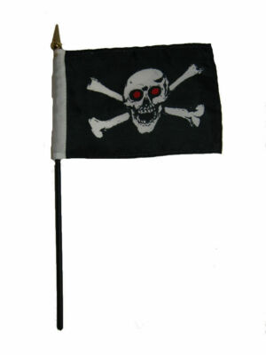 Jolly Roger Pirate Red Eyes Flag 4''x6'' Desk Table Stick